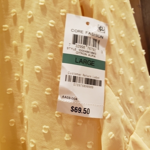 NWT Charter Club Women's Double-Ruffled Textured Bell Sleeve Yellow Blouse Large - Picture 5 of 7